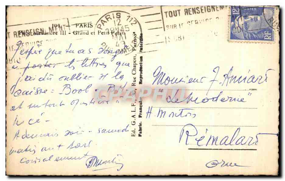 CPA Paris Grand et Petit Palais — Verso
