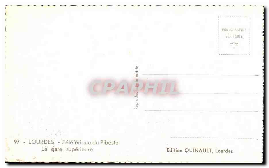 CPA Lourdes Teleferique du Pibeste La gare Superieure — Verso