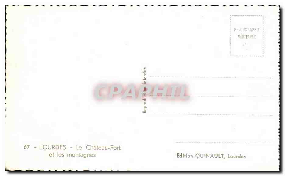 CPA Lourdes Le Chateau Fort et les Monlagnes — Verso