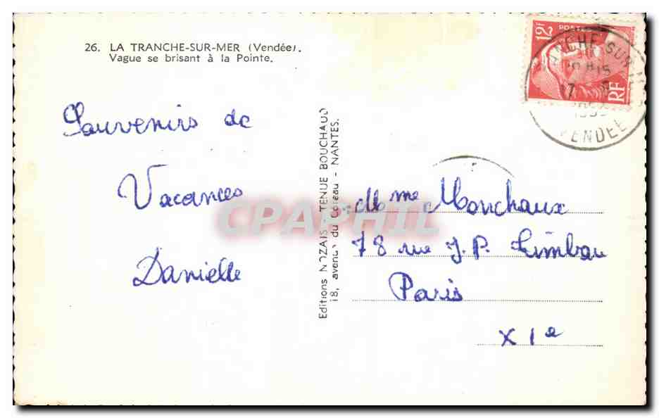 CPA La Tranche Sur Mer Vague se brisant a la Pointe — Back