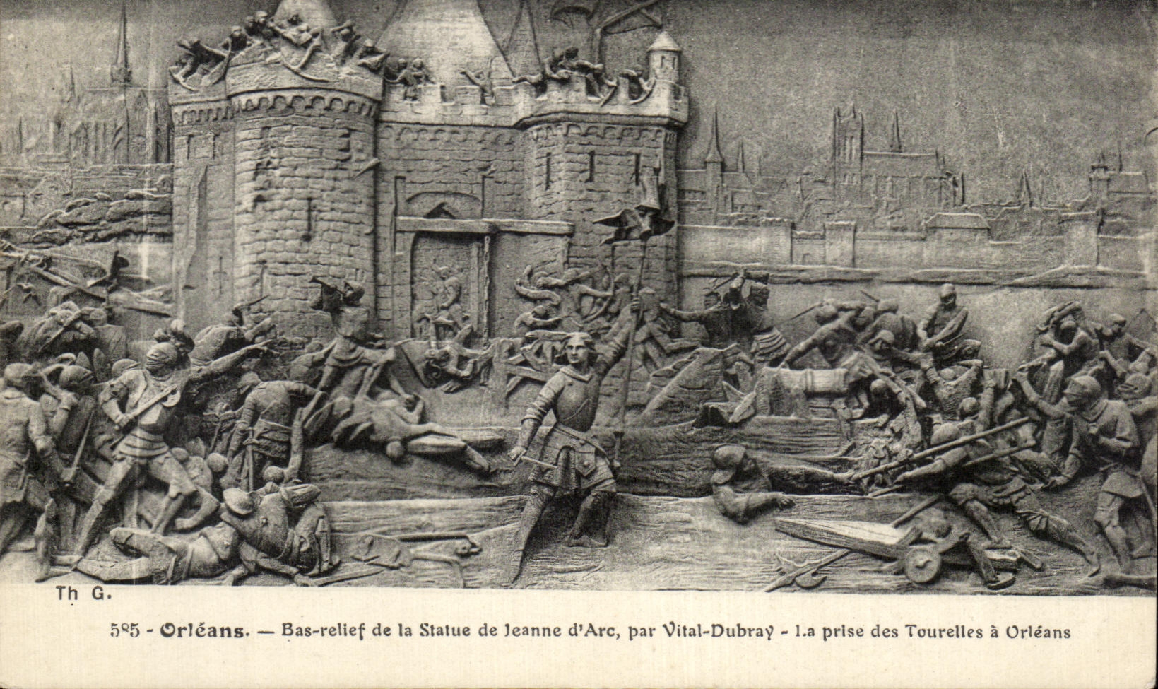 CPA Orleans Bas relief de la Statue de Jeanne d Arc prar Vital Duray La Prise Tourelles a Orleans