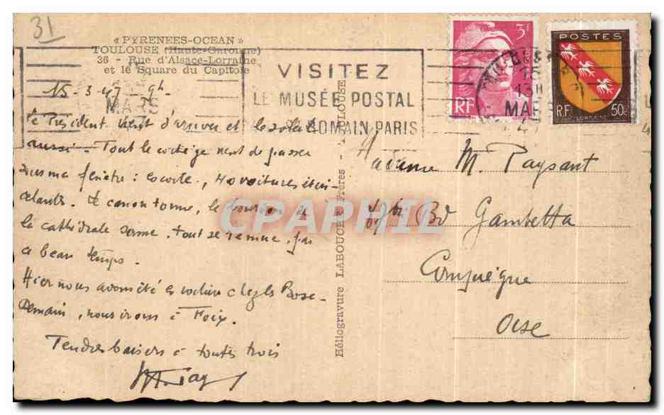 CPA Toulouse Rue d Alsace Lorraine et le Square du Capitole — Verso