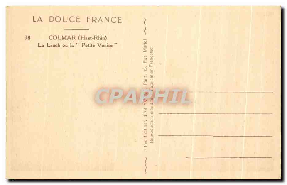 CPA Colmar La Lauch ou la Petite Venise — Rückseite