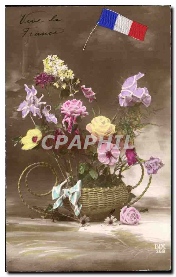 CPA Fantaisie Fleurs Drapeau France Flag