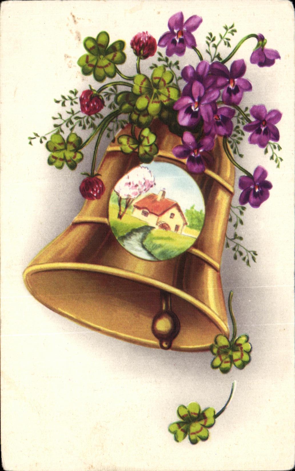 CPA Fantaisie Fleurs Cloch Bell