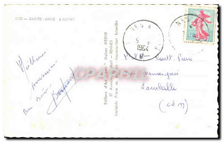 CPA Un Bonjour de Sainte Anne d Auray — Verso