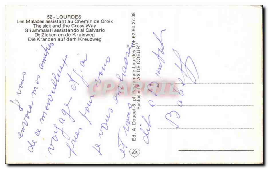 CPA Lourdes Les Malades assistant au Chemin de Croix The sick and the Cross Way  — Verso