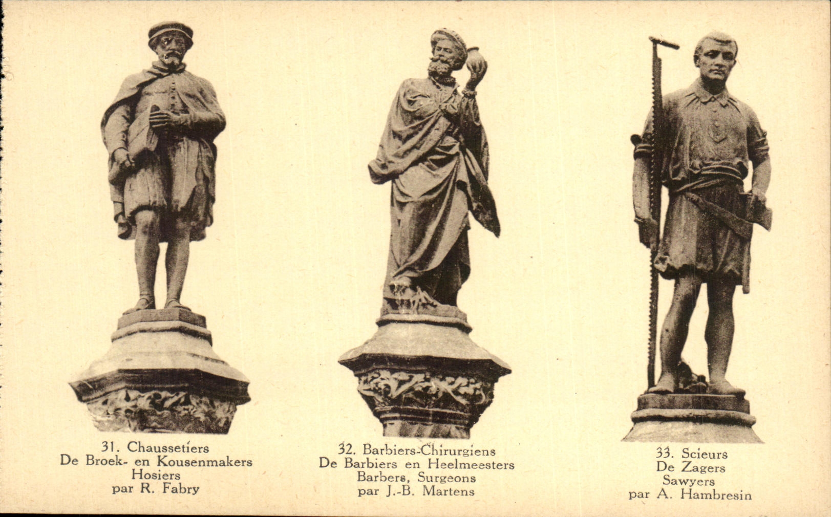 CPA Bruxelles Chaussetiers Barbiers chirurgiens Scieurs Belgique
