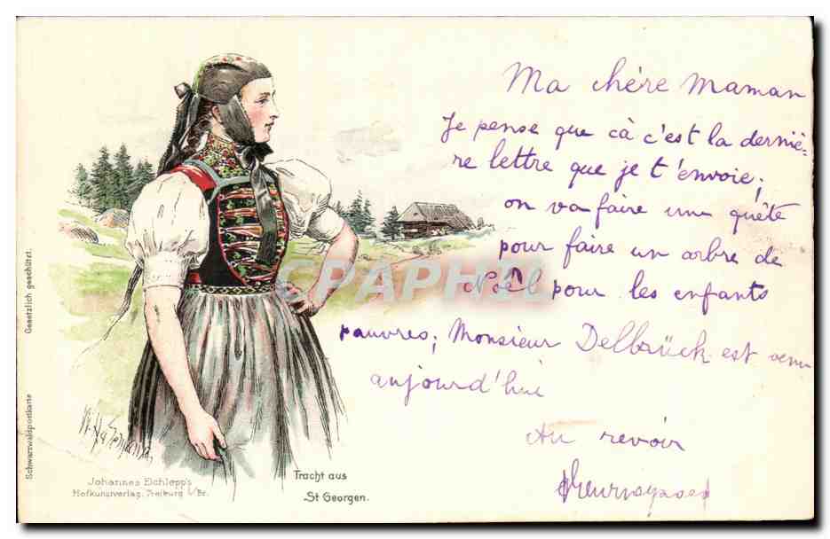 CPA Tracht aus St Georgen Folklore Costume Femme
