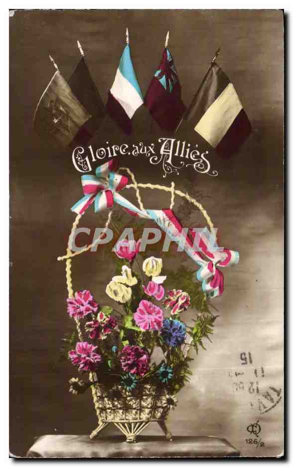CPA Fantaisie Fleurs Gloire aux allies Militaria