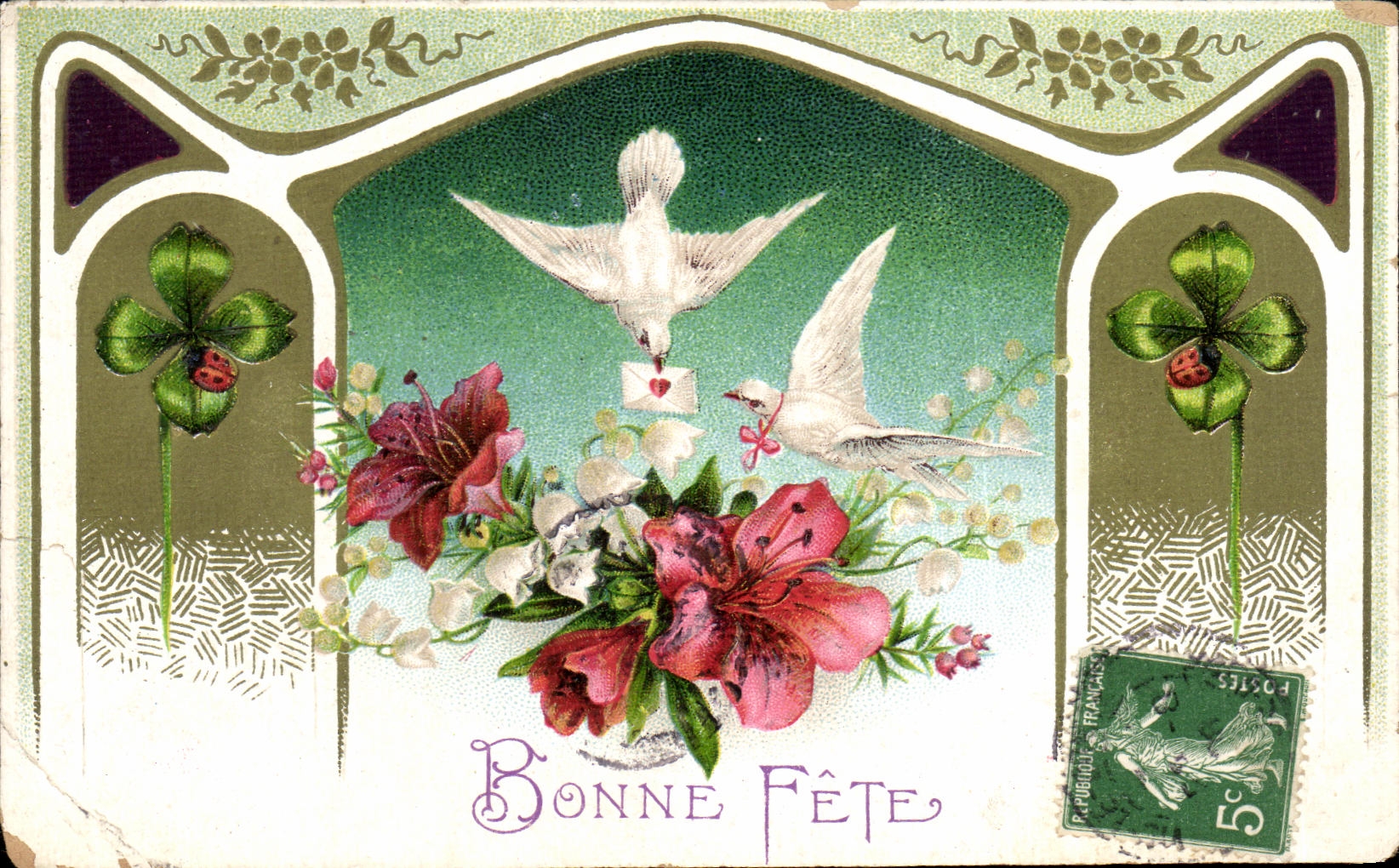 CPA Fantaisie fleurs Bonne Fete Colombes TRefle 