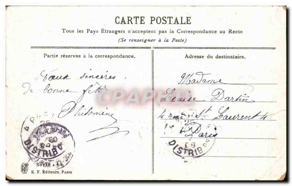 CPA Fantaisie fleurs Bonne Fete Colombes TRefle  — Verso