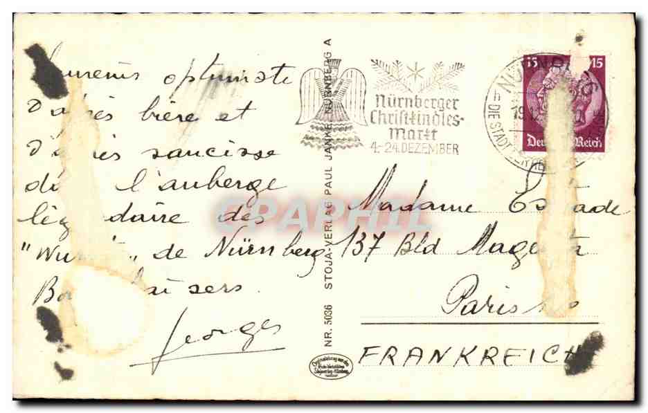 Nürnberg, Bratwurstglocklein — éditeur Sloja, n° 5068 — Verso