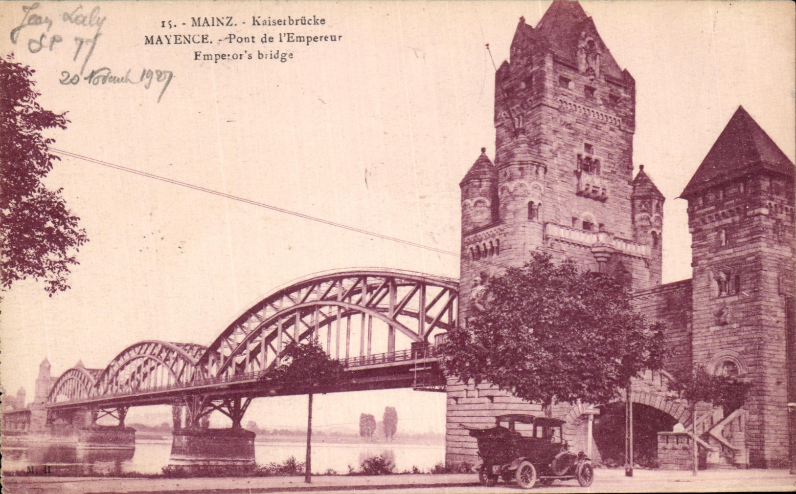 CPA Mainz Kaiserbrucke Mayence Pont de l'Empereur Emperor bridge Automobile