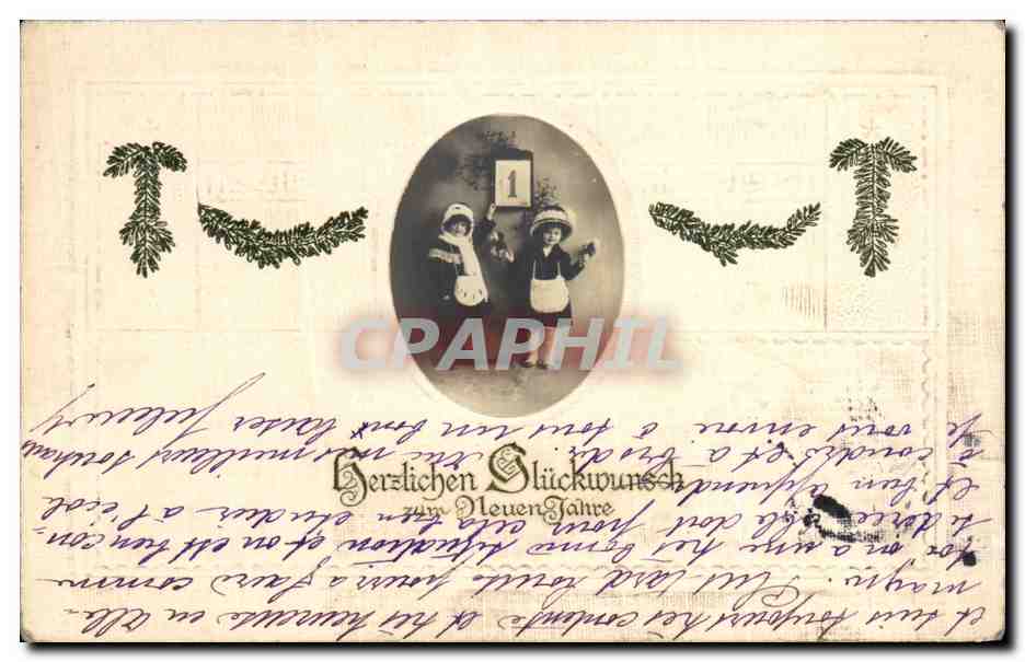 Deux enfants — Nouvel An — carte postale de Noël