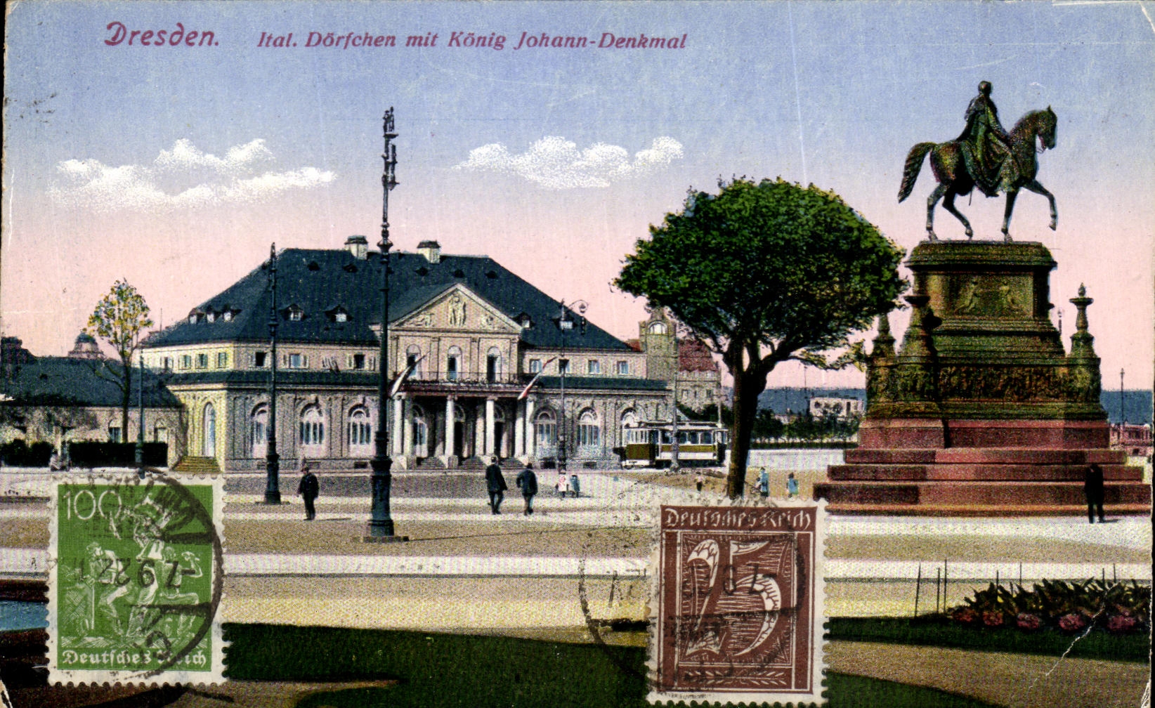 CPA Dresden Ital Dorichen mit Konig Johann Denkmal