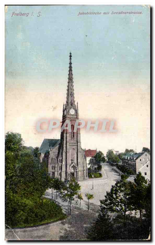 CPA Freiberg i S Jakobikireche Mit Dresdnerstrasse