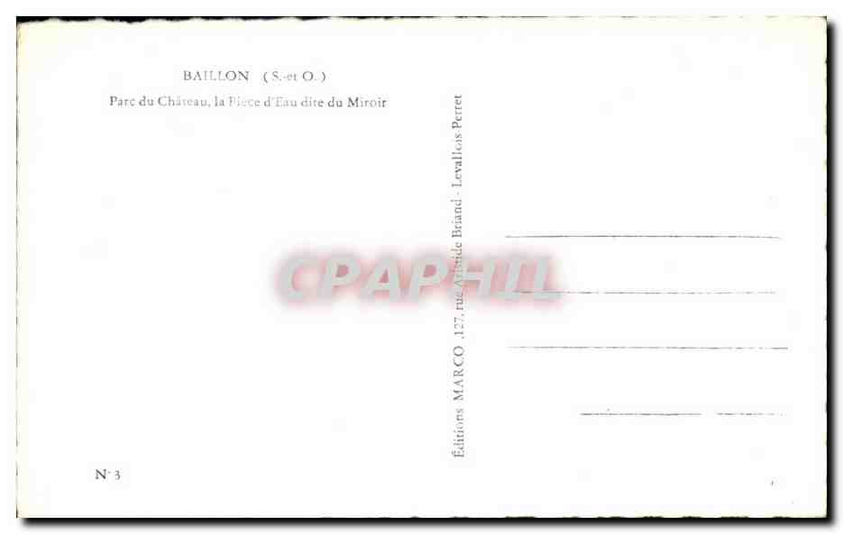 Baillon (S.-et-O.) — Parc du Château, la Pièce d'Eau dite du Miroir — Éditions MARCO, n°3 — Rückseite