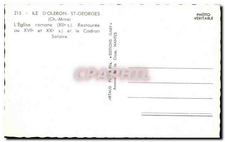 CPA Ile D'Oleron St Georges Eglise romane cadran solaire  — Verso