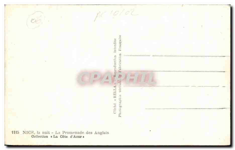 CPA Nice La Nuit La Promenade Des Anglais — Rückseite