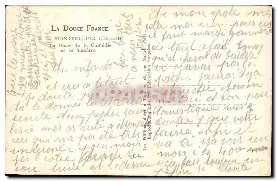 Montpellier — Place de la Comédie — éditeur Yvon — Rückseite