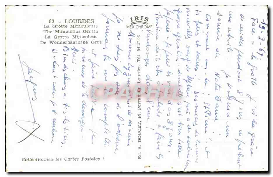 CPA Lourdes La Grotte Miraculeuse The Miraculous Getto La Grotta Miracolosa — Verso