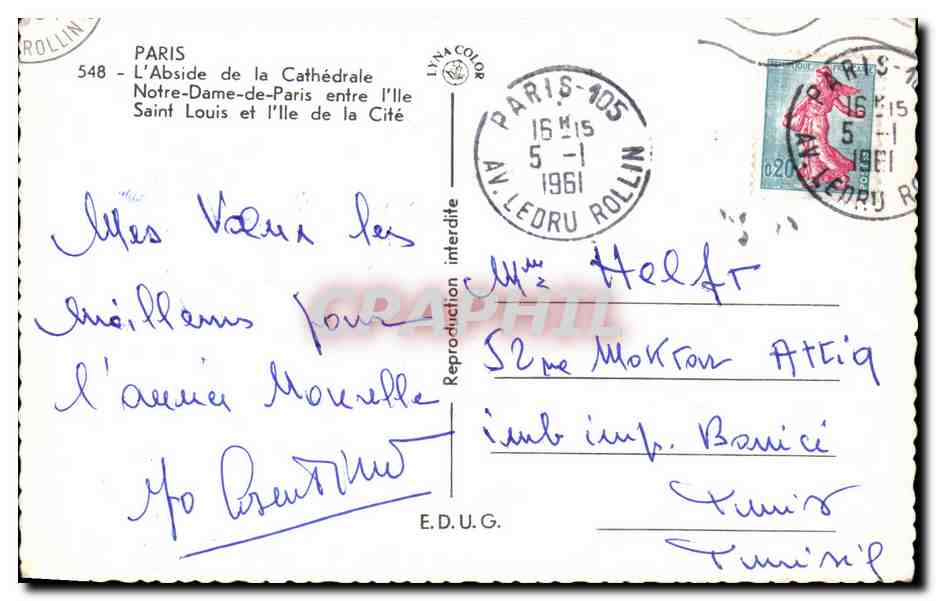 CPA Paris L'abside De La Cathedrale Notre Dame De Paris Entre l'Lle Saint Louis Et l'Lle De La Cite — Rückseite