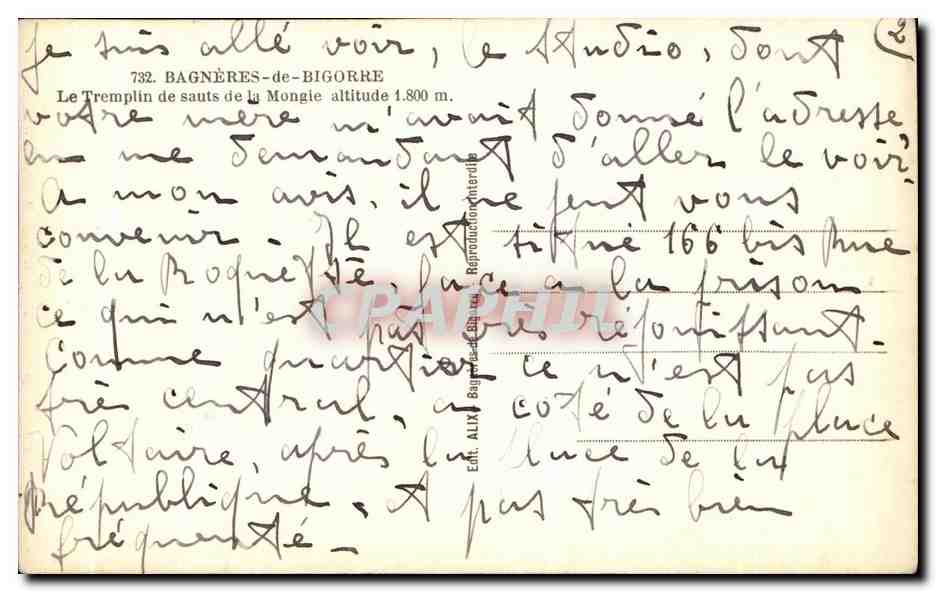Le Tremplin de sauts de la Mongie — Bagnères-de-Bigorre — Éd. ALIX, n° 732 — Reverso