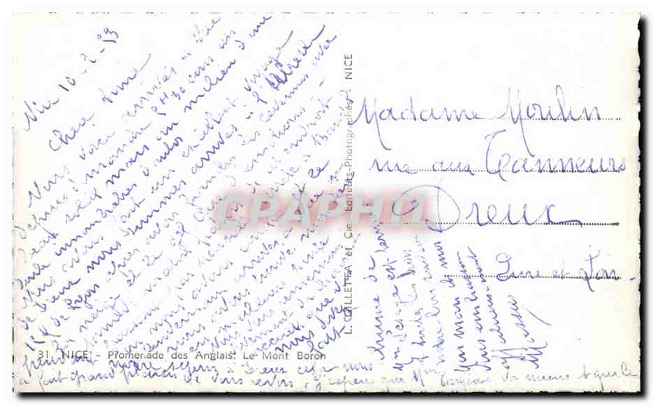 CPA Nice Promeriede Des Anglais Le Mont Boron — Rückseite