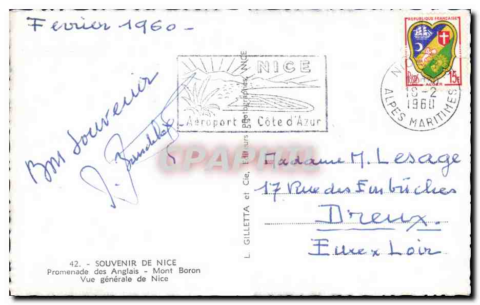 CPA Souvenir De Nice Promenade des Anglais Mont Boron Vue Generale de — Rückseite