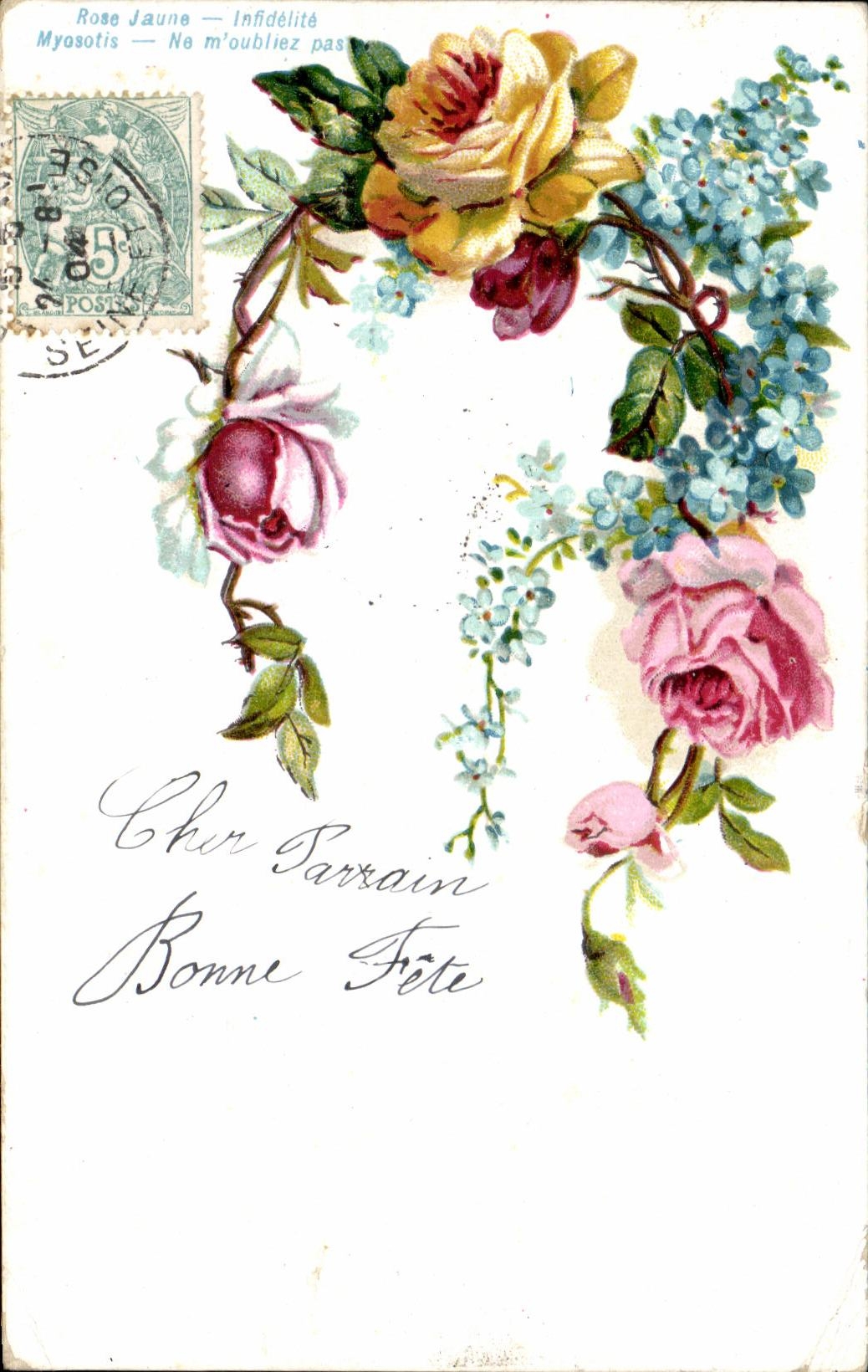 CPA Fantaisie Fleurs Bonne Fete Rose jaune