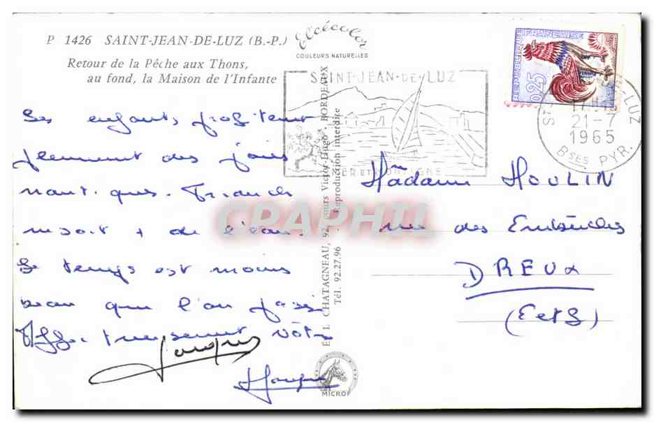 Saint-Jean-de-Luz — Port de pêche — Éditeur P. 1426 — Verso