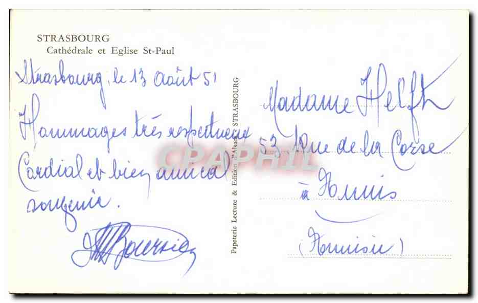 CPA Strasbourg Cathedrale et Eglise St Paul — Verso