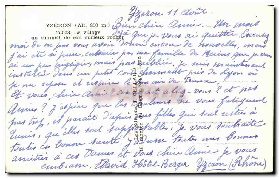 Yzeron — Dorf am Gipfel seines merkwürdigen Felsens — Les Éditions du Chemin de Lyon, n° 47.503 — Rückseite