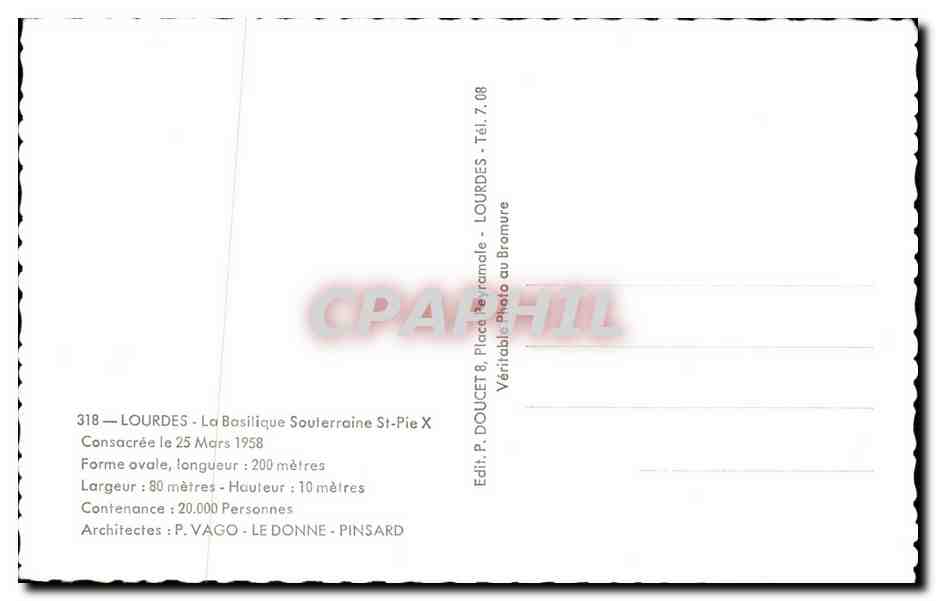 CPA Lourdes La Basilique Soulerraine St Pie — Verso