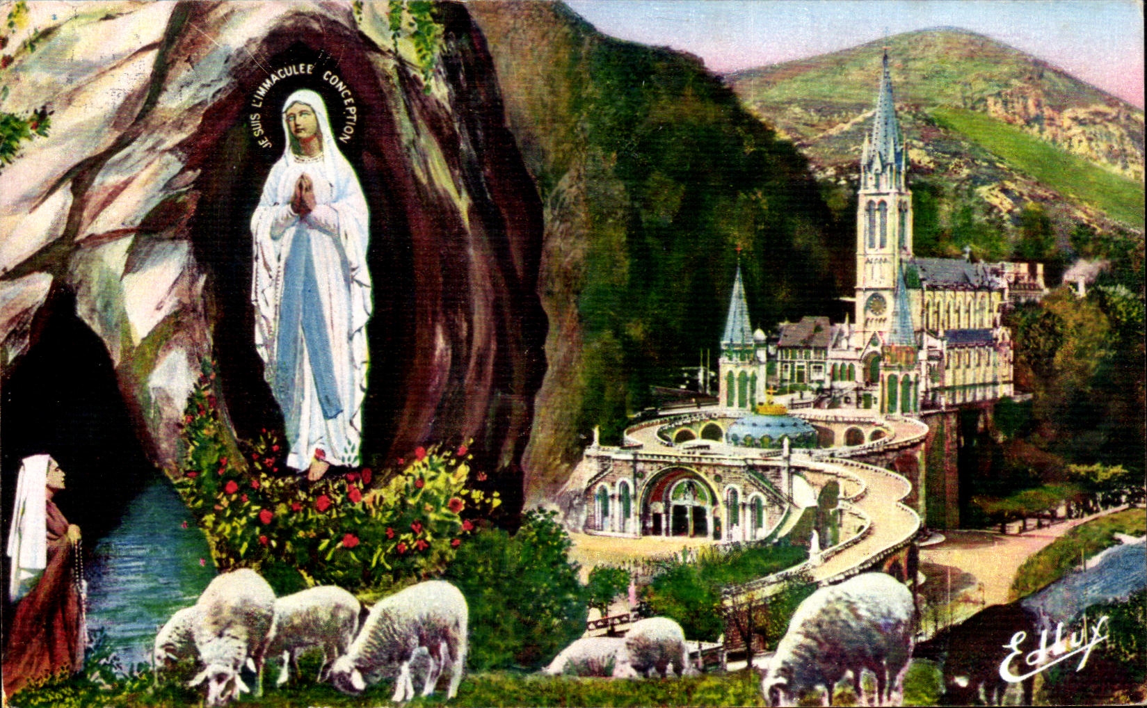 CPA Lourdes La Basilique et I'Apparition