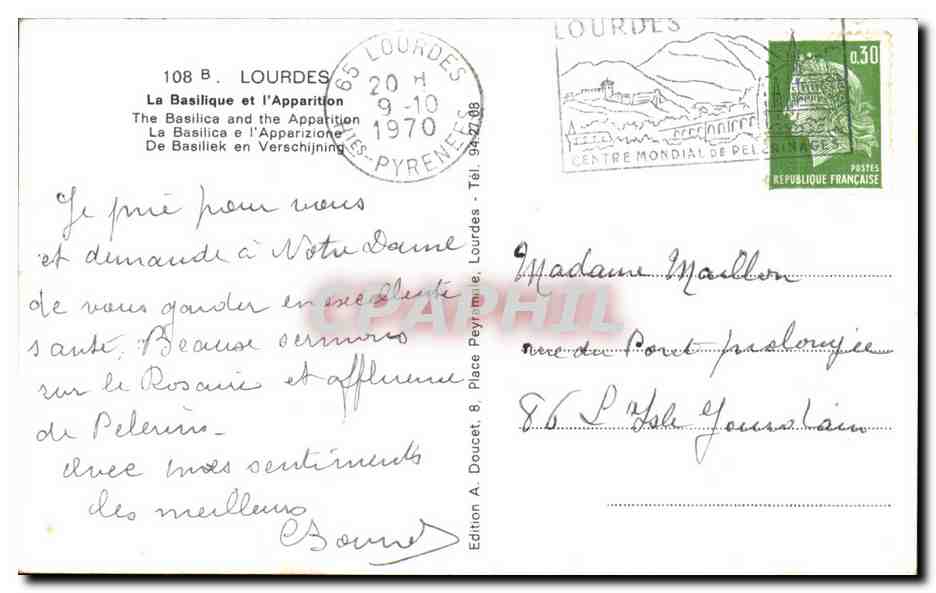 CPA Lourdes La Basilique et I'Apparition — Verso