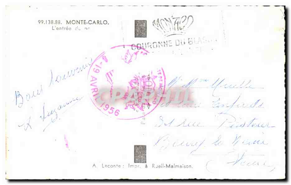 CPA Mont Carlo L'entree du port — Rückseite