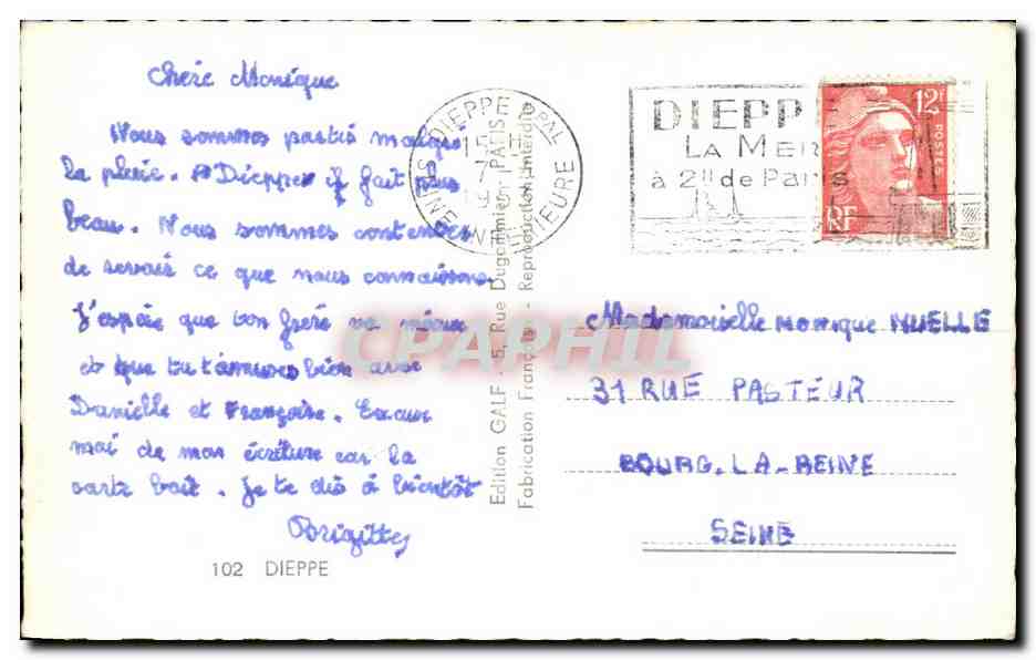 CPA Souvenir De Dieppe — Rückseite