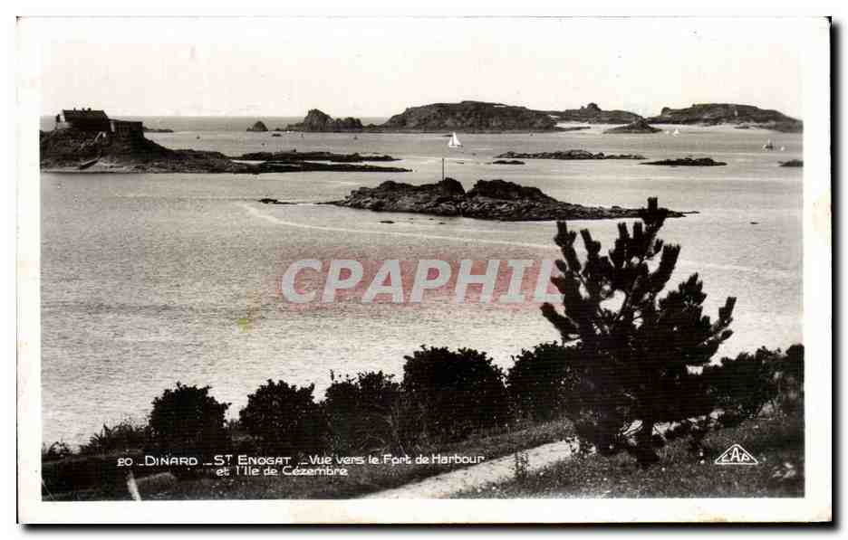 CPA Dinard St Enogat Vue Vers le Fort de Harbour et I'Ile de Cezembre