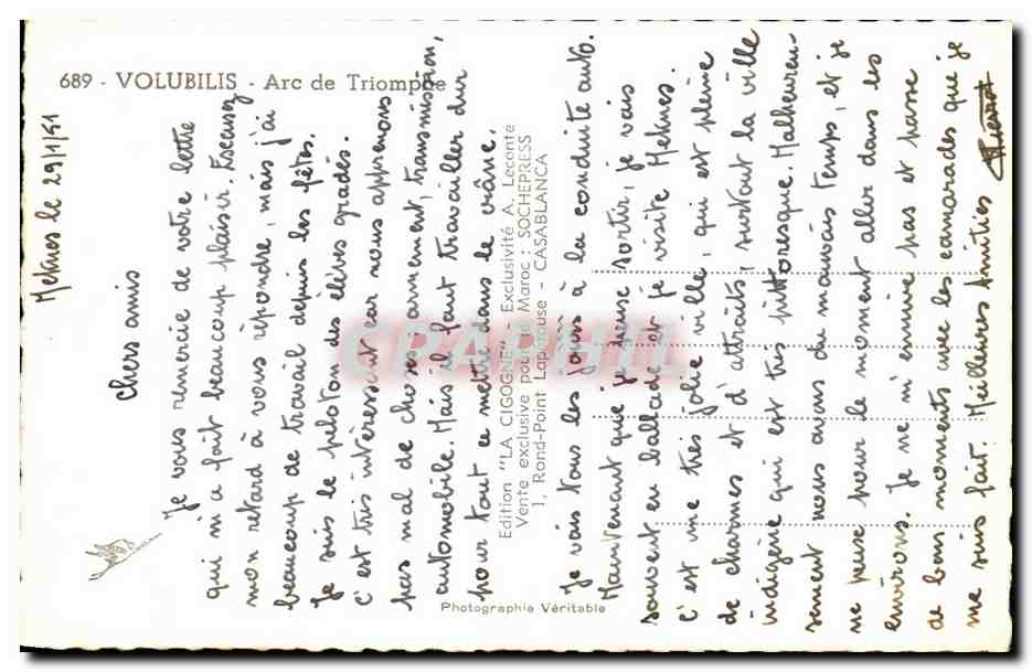 Volubilis - Arc de Triomphe — Édition LA CIGOGNE, n° 689 — Verso