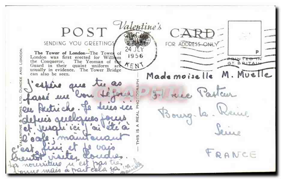 CPA The Tower Of London And Bridge — Verso