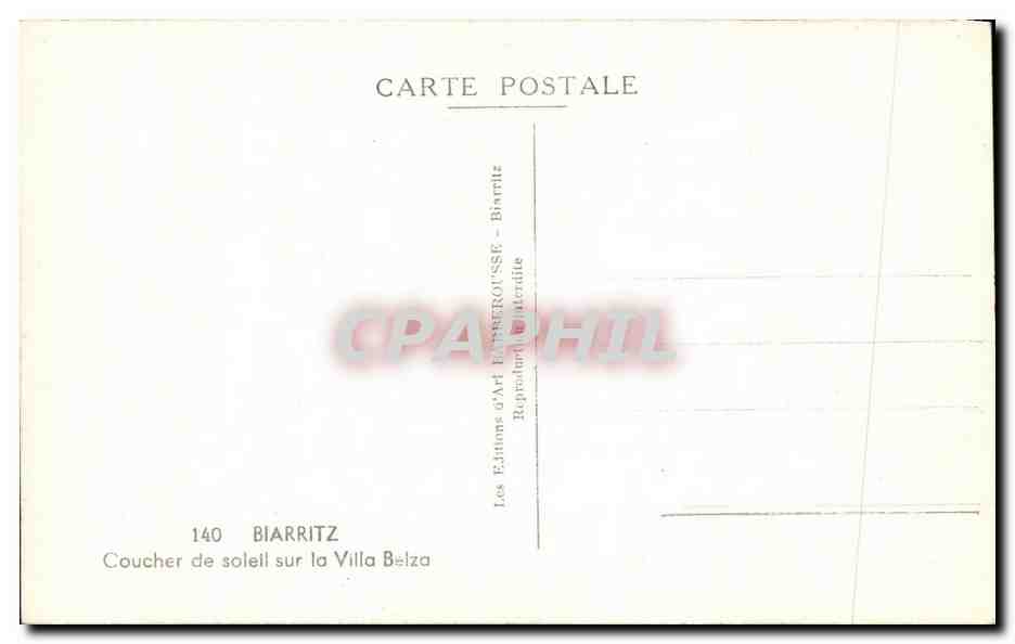 CPA Biarritz Coucher De Solell Sur La Villa Belza — Verso