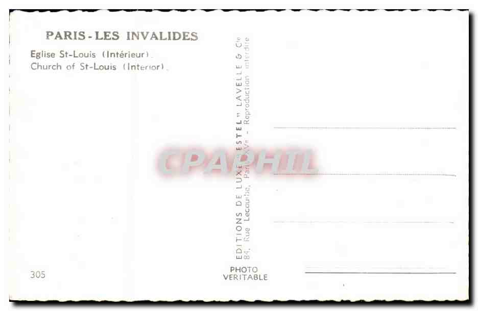 CPA Paris Les Invalides Eglise St Louis church Of St Louis — Verso