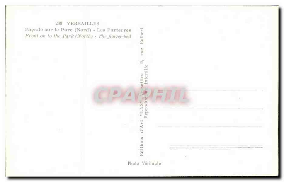 CPA Versailles Facade Sur Le Parc Les Parterres — Verso
