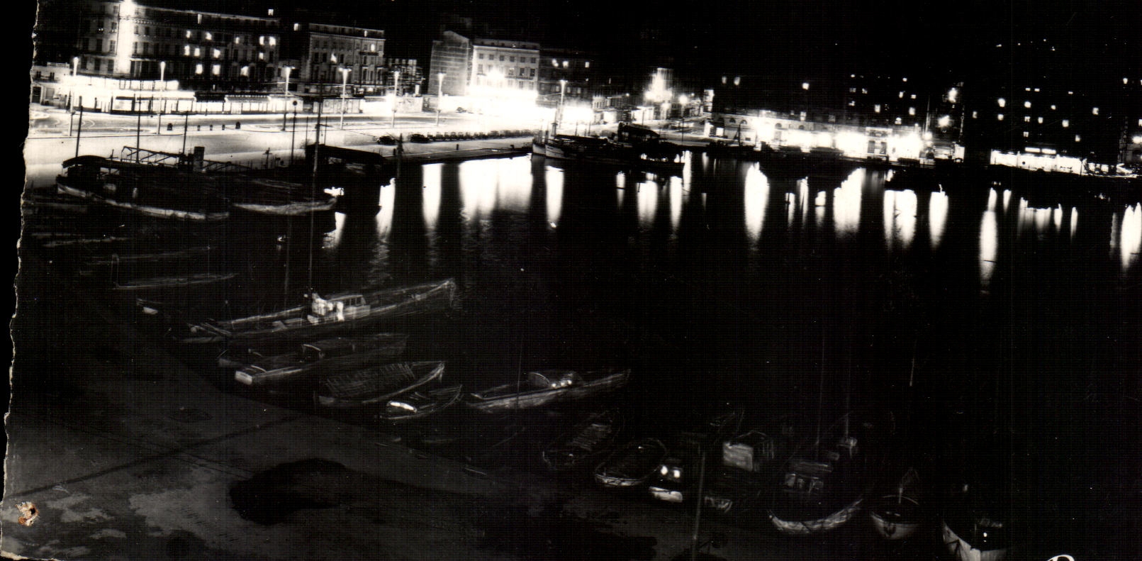 Cartolina d'epoca Il Littorale Mediterraneo Marsiglia Il Vieux Port La Notte