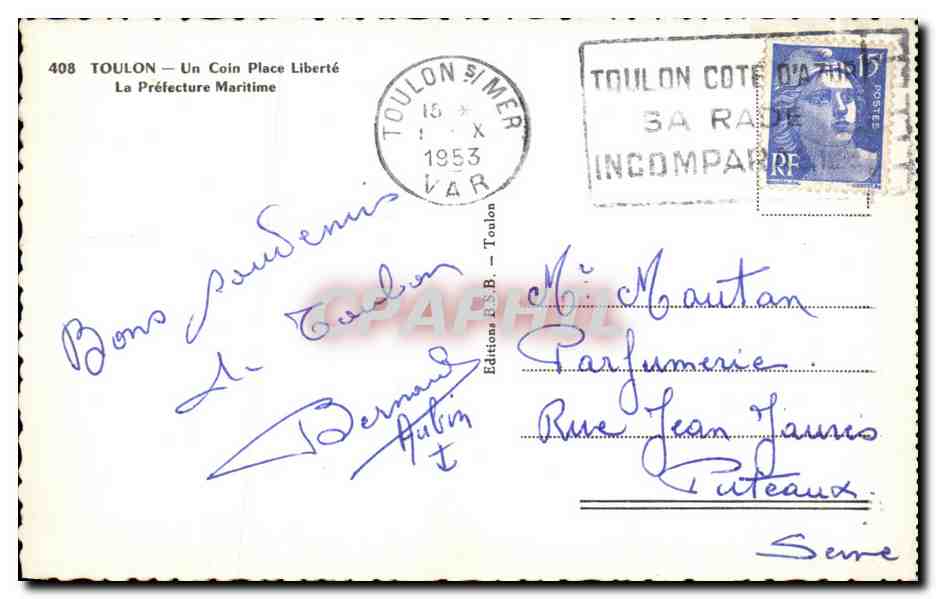 CPA Toulon Un Coin Place Liberte La Prefecture Maritime — Verso