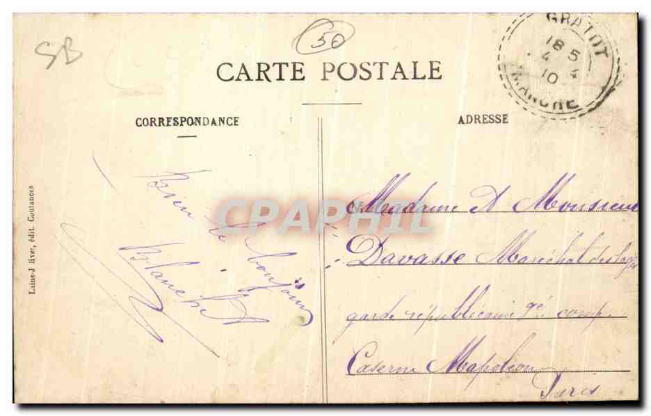 Coutances - L'Hôtel de Ville et la Caisse d'Epargne — Éditeur : L. Léonard, dit Coutances — Verso