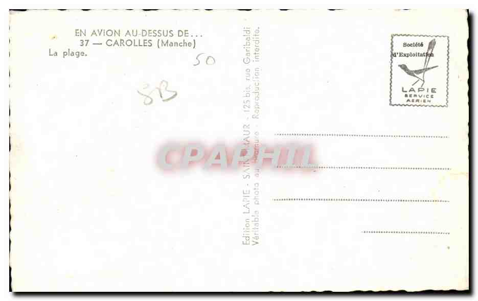 CPA En Avion Au Dessus De Carolles La Plage — Verso