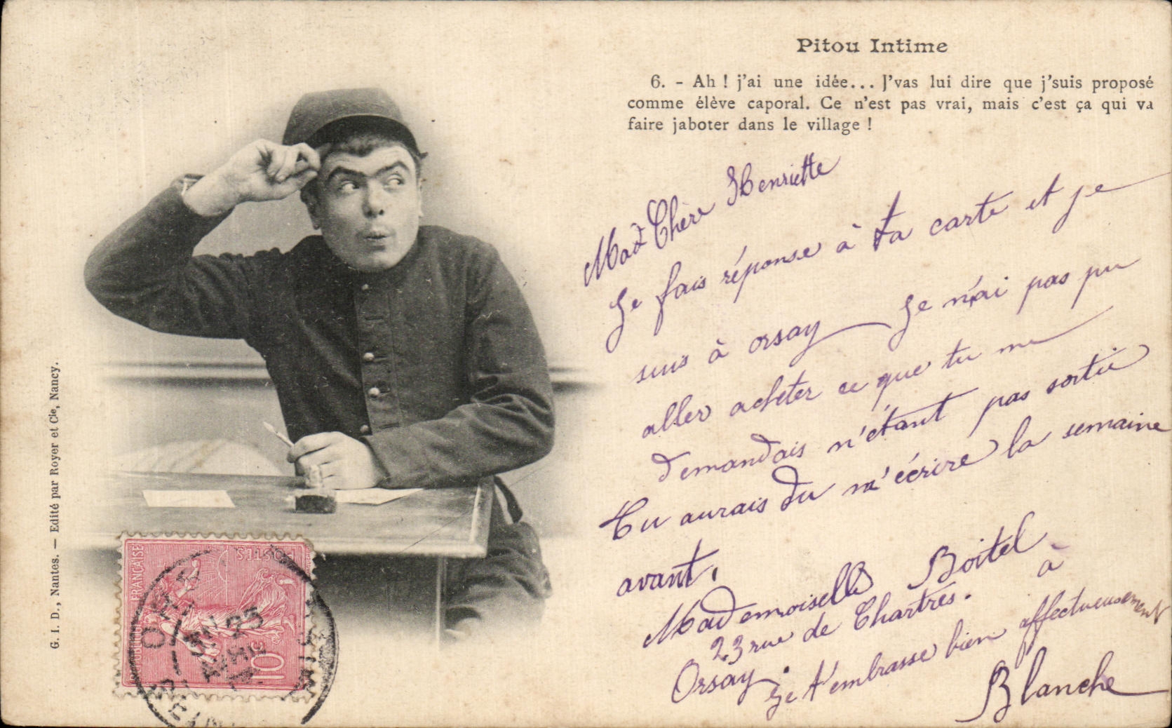 CPA Fantaisie Militaria Pitou Intime
